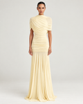 Enilty Yellow Mesh Ruched Maxi Dress