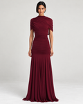 Vrden Red Mesh Ruched Maxi Dress