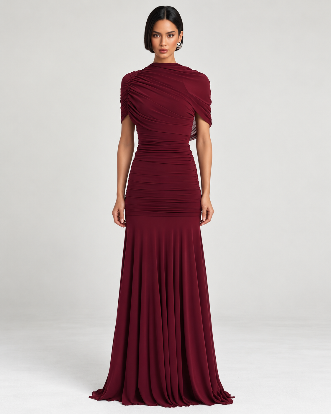 Vrden Red Mesh Ruched Maxi Dress