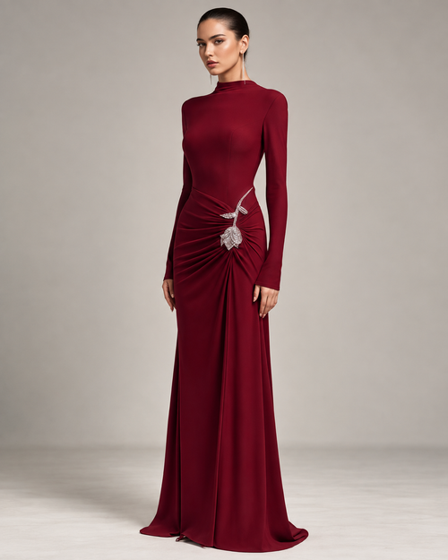 Angie Red Rhinestone Floral Maxi Dress