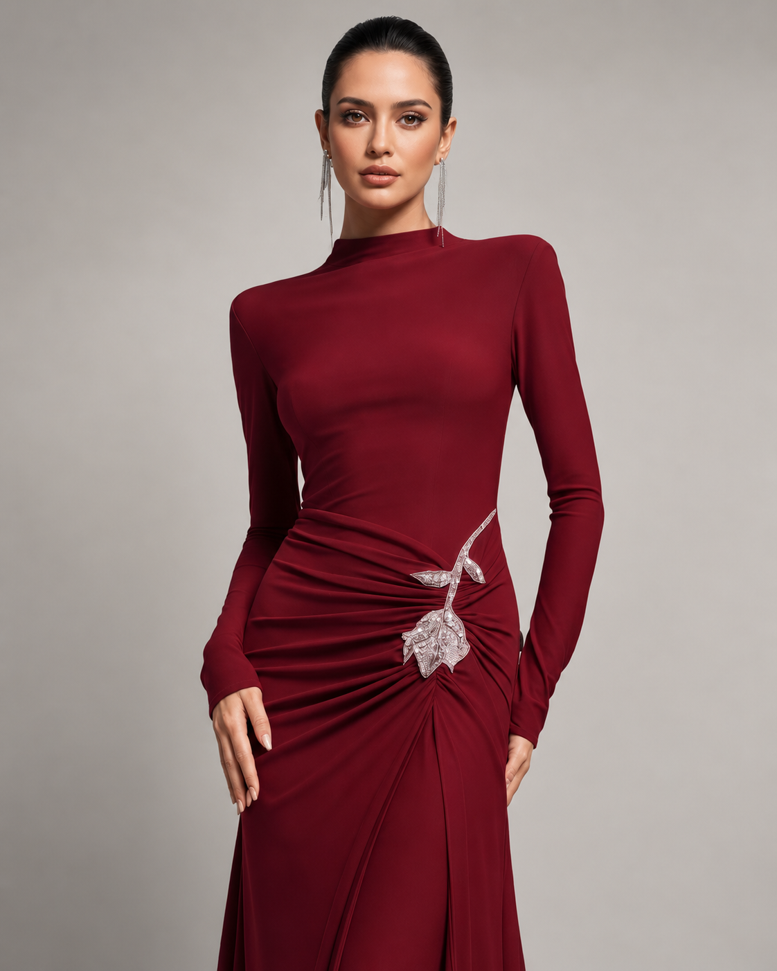Angie Red Rhinestone Floral Maxi Dress